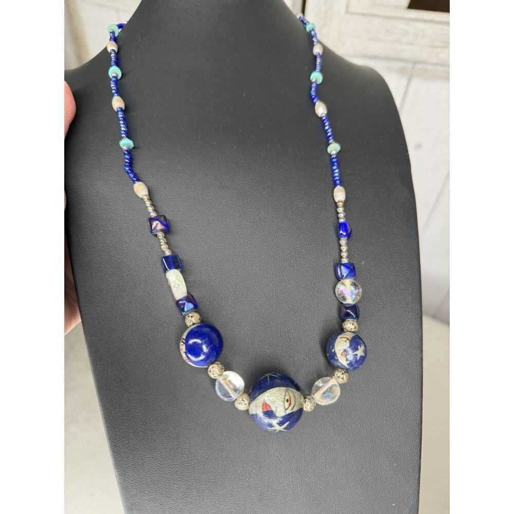 Celestial Necklace Hand painted Design Beads Sun Moon Beaded